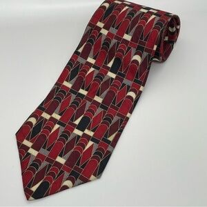Don Loper Vintage Geometric 100% Italian Silk Tie Red Retro Designer Hollywood